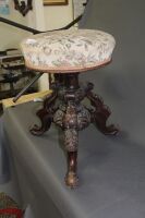 Antique Carved and Upholstered Revolving Piano Stool for Restoration - 3