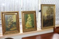 2 Gilt Frames with Prints + Framed Signed Oil Painting