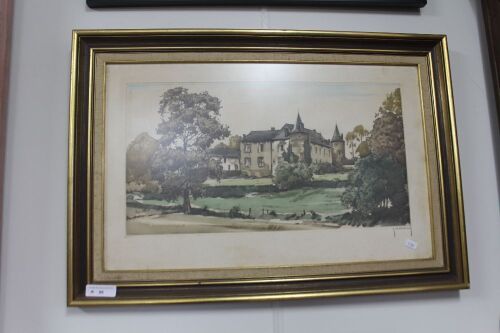 Vintage Framed and Signed Ltd Edition Print of a French Chateau