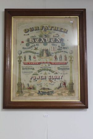 Lare Timber Framed Antique Masonic Lords Prayer Print