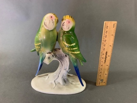 Vintage Porcelain Budgerigars Figurine - Marked to Base