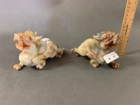 Pair of Carved Hardstone Dragons - 1 As Is