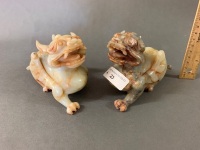 Pair of Carved Hardstone Dragons - 1 As Is - 2