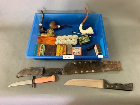 Asstd Lot inc. Vintage Knives, Pipes and Tins