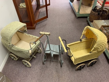 2 Vintage Dolls Prams + Stroller