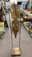 Carved Timber Asian Figure on Tall Stand with Basket at Rear - 2