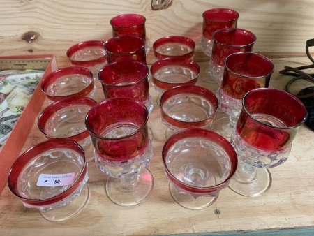 16 Vintage Pressed Cranberry Glasses