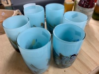 Set of 6 Mid Century Swirl Milk Glasses in Blue - 2