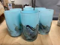 Set of 6 Mid Century Swirl Milk Glasses in Blue - 3