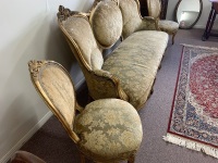 Antique Carved and Gilded 3 Piece Timber Framed Salon Setting Upholstered in Gold Brocade - From the Estate of Queen Olga of Wurttemberg - 4