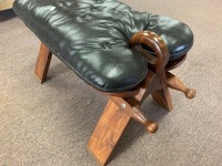 Indian Teak Padded Camel Stool with Brass Inlay - 3