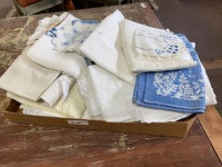 Asstd Lot of Linen, Lace and Damask Tablcloths, Runners etc