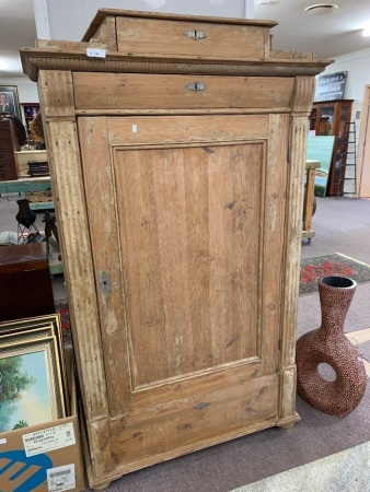 Antique French Stripped Pine Single Wardrobe