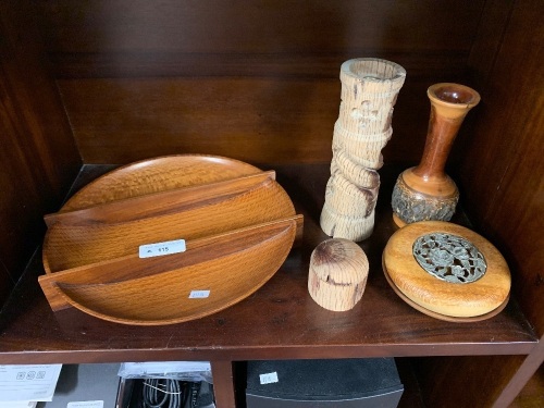 Asstd Lot of Treen inc. Silky Oak Bowl + 2 Hairy Oak Pieces etc