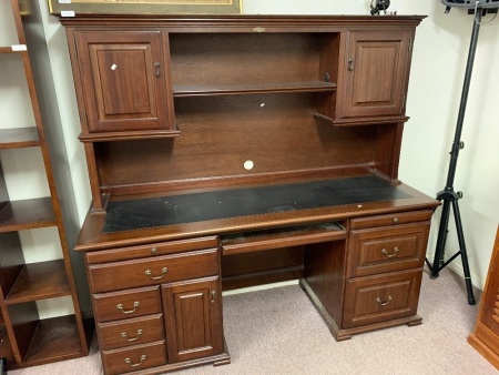 Large Contemporary Solid Timber Compurer Desk with Leather Top and Shleves by Bridgeton