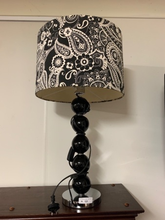 Contemporary Black Ball Table Lamp with BW Shade