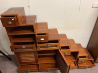 Large Teak Stepped Display Shelves with Doors and Drawers - 2