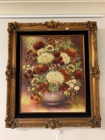 Large Gilt Framed Signed Floral Oil Painting