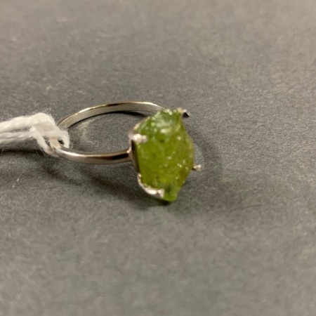 Sterling Silver Ring with Natural Uncut Peridot