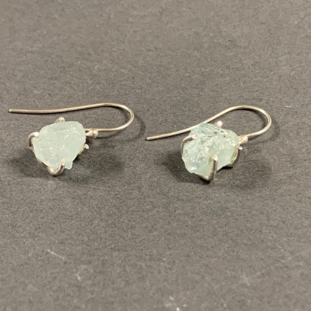 Pair of Sterling Silver Earrings with Natural Uncut Aquamarines