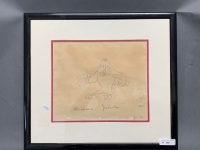 Antique Framed Original 1945 Tom & Jerry Production Drawing Flirty Birdy signed by William Hanna & Joseph Barbera