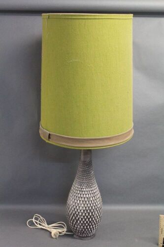 Tall Brown Italian Pottery Lamp with Green Cloth Shade