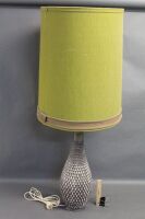 Tall Brown Italian Pottery Lamp with Green Cloth Shade - 2