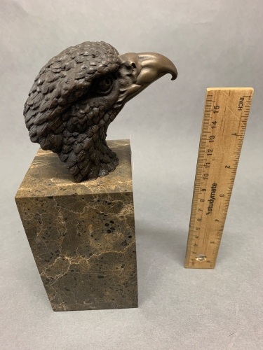 Bronze Bald Eagle Head Sculpture on Marble Plinth