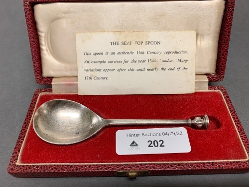 Boxed Sterling Silver Reproduction Seat Top Spoon - App. 31.2g