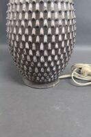 Tall Brown Italian Pottery Lamp with Green Cloth Shade - 3