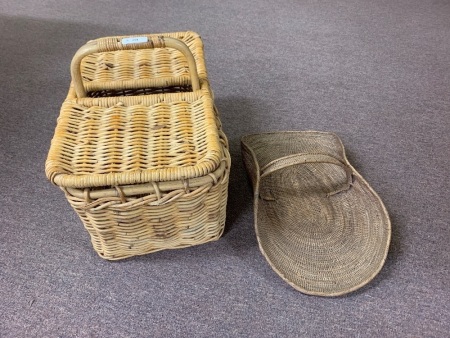 Sturdy Wicker Picnic Basket + Vintage Buka Style Basket