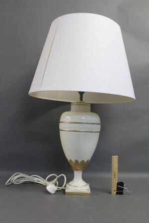 Tall Italian Ceramic White and Gold Lamp with Shade