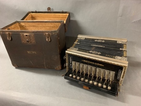 Antique German Mezon The Wonder Button Accordion in Original Case