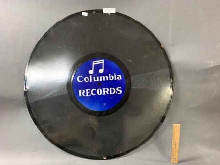 Rare Large Original Enamelled Steel Columbia Records Advertising Sign in Excellent Condition