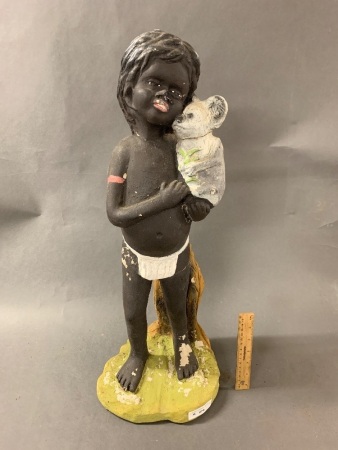 Vintage Painted Aboriginal Child Figure with Koala - As Is - Inscribed on Base N.W. - NSW