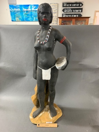 Tall Vintage Painted Aboriginal Female Statue - Base Inscribed Red. Des No. 44853 N.S.W