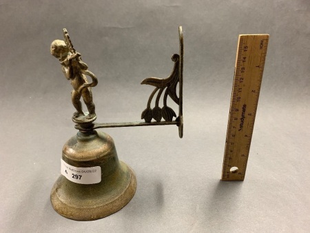 Vintage Cherub Wall Mounted Brass Bell