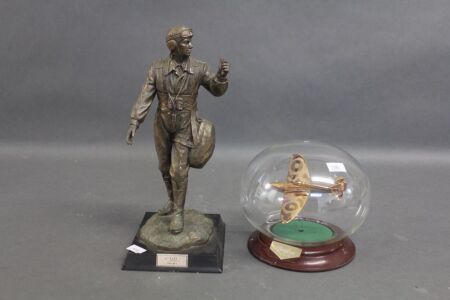 Spitfire in Glass Globe and Silent Fighter Pilot Statue