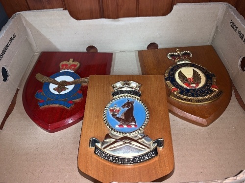 3 x ADF Timber Wall Plaques - 2 RAAF + HMAS Melbourne