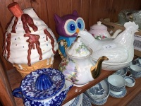 Asstd Lot of Ceramic Cookie Jars, Tea Pots, Chook Egg Basket & Juice Squeezer - 3