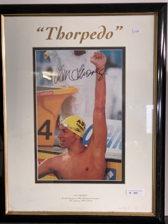 Signed Framed Photo of Ian Thorpe Commemorating 1998 World Record