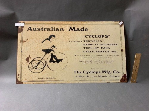 Reproduction Screen Printed on Steel Cyclops Ad Sign