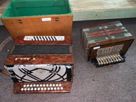 2 Vintage Button Accordions - 1 I Box - For Restoration or Display