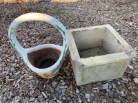 Large Concrete Flower Basket + Square Planter - As Is