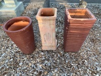 3 Large + 1 Small Terracotta Pots - 2 Painted - 2