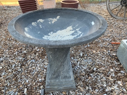 Large Carved Basalt Bird Bath/Planter - Holes Drilled in Bowl