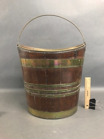 Antique Oak and Brass Barrel Made Coal Scuttle