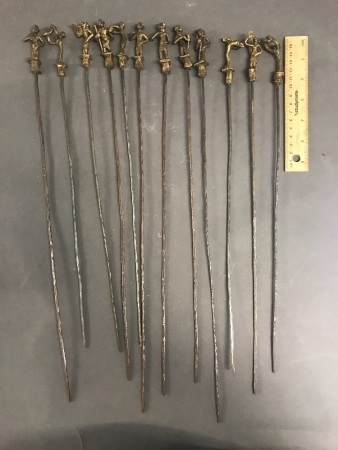 12 Bronze Gold Counter Weights - Ashanti From Ghana- Converted to Skewers C1950's
