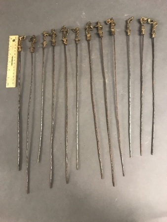 12 Bronze Gold Counter Weights - Ashanti From Ghana- Converted to Skewers C1950's