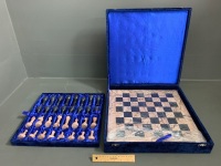 Carved Stone Chess Set in Velvet Presentation Box - 2